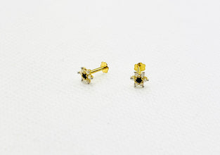 18K Floral Black & White Gold Studs