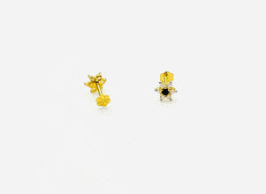 18K Floral Black & White Gold Studs