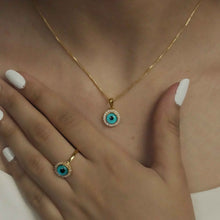 22K Gold Evil Eye Jewelry Set – Ring, Earrings & Pendant