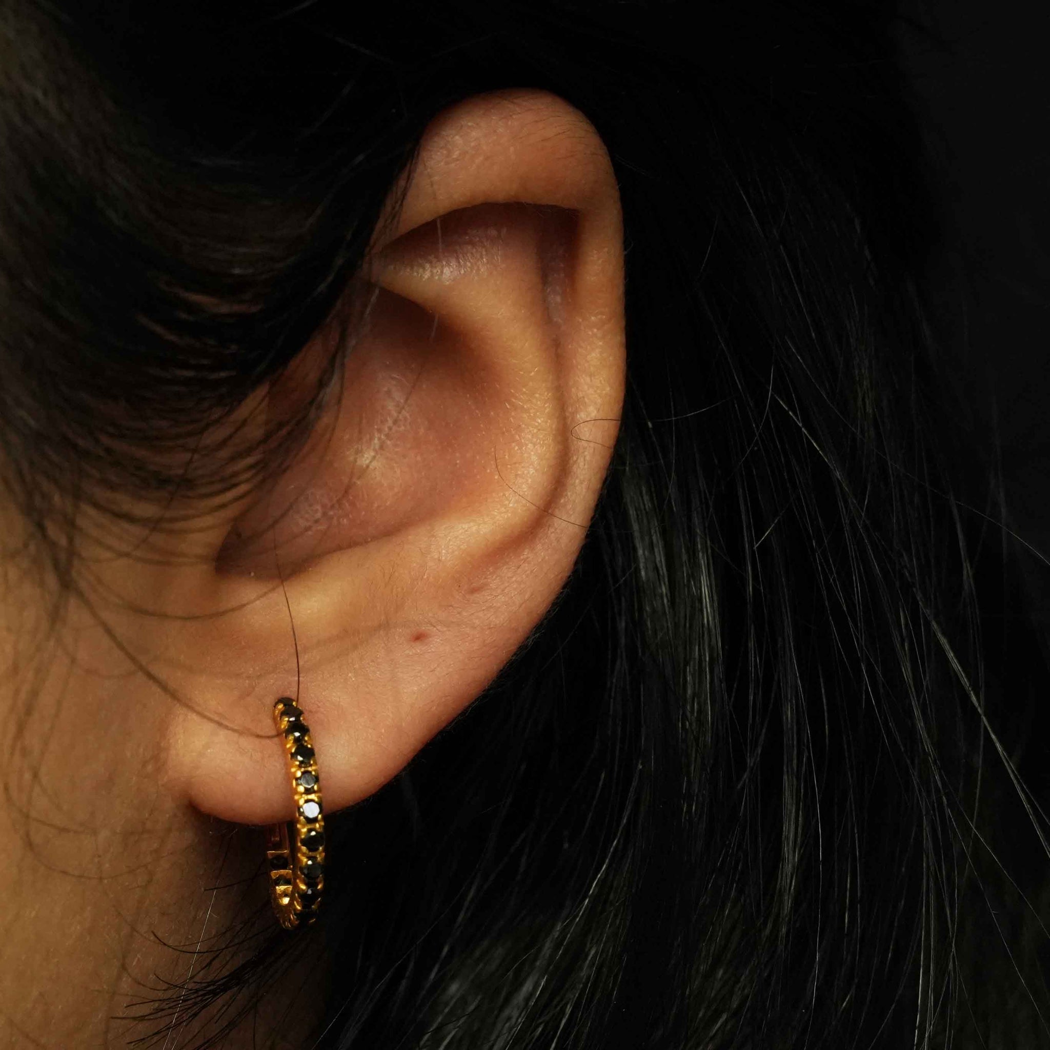 18K Gold Black Stone Earrings