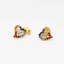 22K Gold Heart Shaped Multicolor Studs