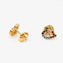 22K Gold Heart Shaped Multicolor Studs