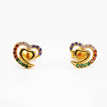 22K Gold Heart Shaped Multicolor Studs