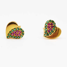 22K Gold Heart Shaped Multicolor Studs