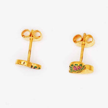 22K Gold Heart Shaped Multicolor Studs