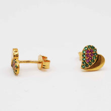 22K Gold Heart Shaped Multicolor Studs