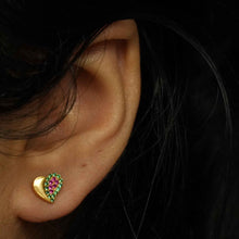 22K Gold Heart Shaped Multicolor Studs