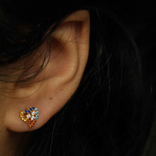 22K Gold Heart Shaped Multicolor Studs