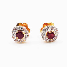 22K Gold Floral Studs with Zircon and Ruby
