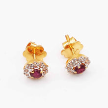 22K Gold Floral Studs with Zircon and Ruby