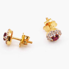 22K Gold Floral Studs with Zircon and Ruby