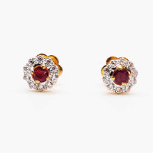22K Gold Floral Studs with Zircon and Ruby