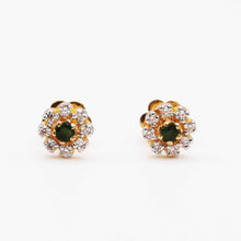 22K Gold Floral Studs with Zircon and Emerald