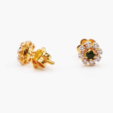 22K Gold Floral Studs with Zircon and Emerald