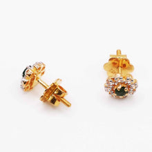 22K Gold Floral Studs with Zircon and Emerald