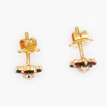 22K Gold Floral Studs with Emeral, Ruby and Pearl