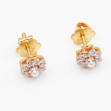 22K Gold Floral Studs with Zircon and Pearl