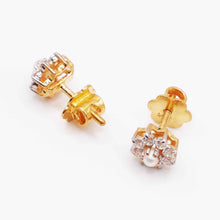 22K Gold Floral Studs with Zircon and Pearl