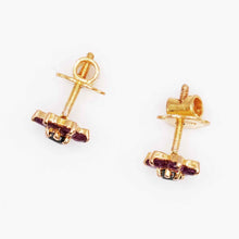 22K Gold Floral Studs with Red & Black Stones