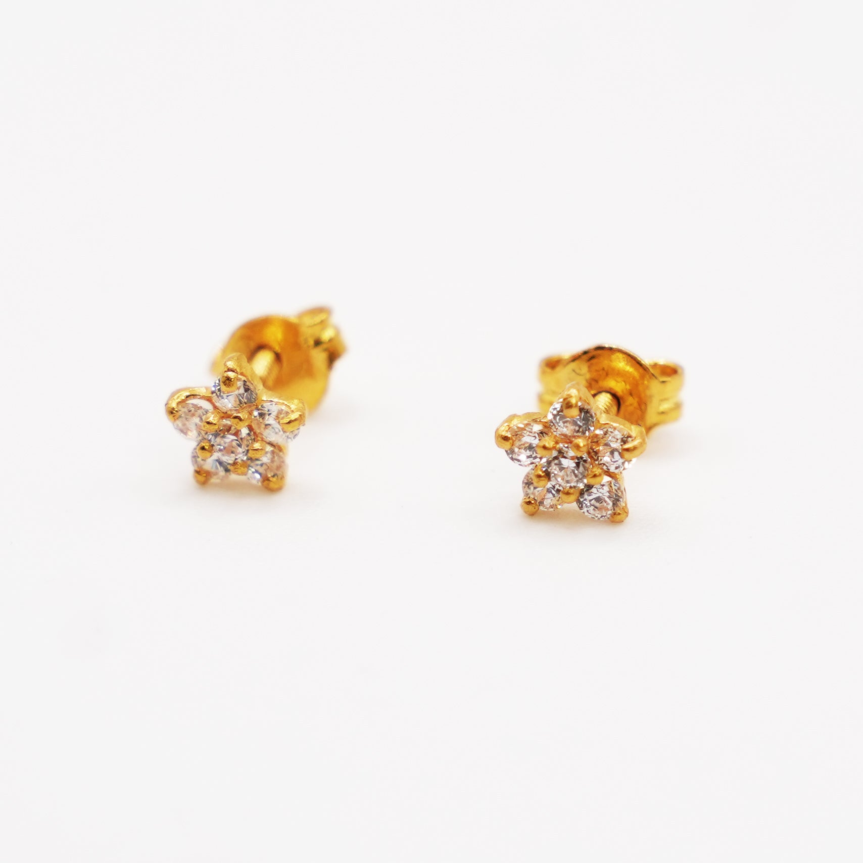 22K Gold Floral All White Studs