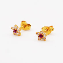 22K Gold Floral White & Red Studs