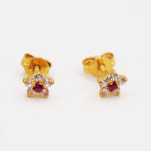 22K Gold Floral White & Red Studs