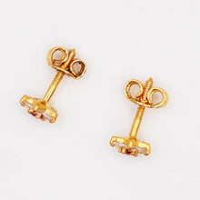 22K Gold Floral White & Red Studs