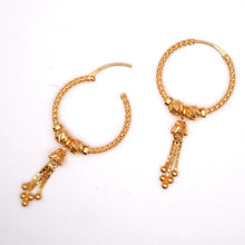 22K Gold Ball Hoop Earrings with Drop