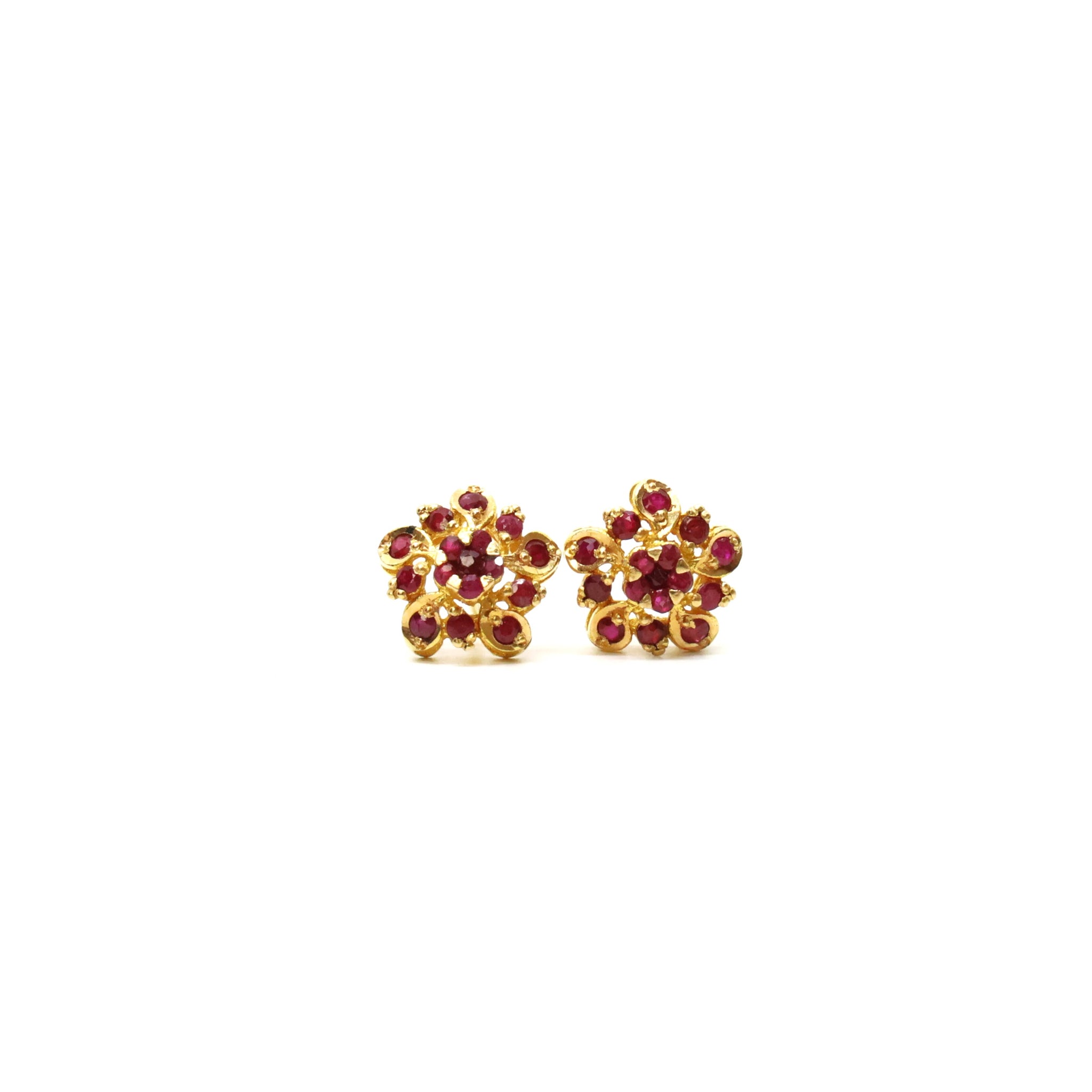 22k Gold Floral Ruby Studs