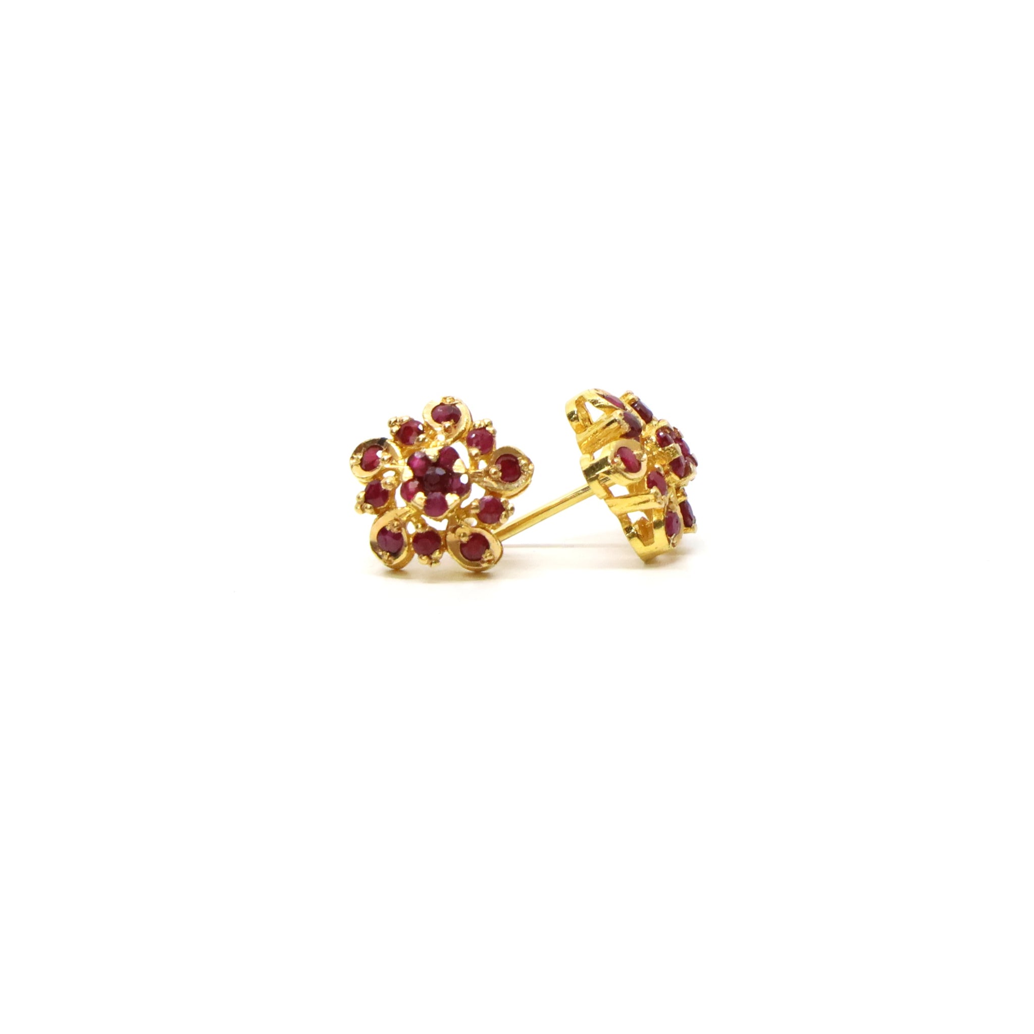 22k Gold Floral Ruby Studs