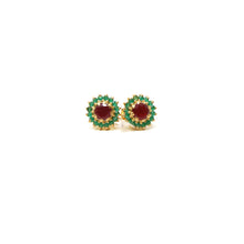 22k Gold Ruby and Emerald Studs