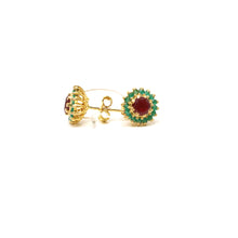 22k Gold Ruby and Emerald Studs