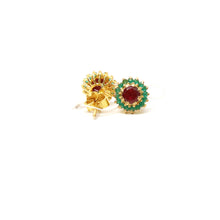 22k Gold Ruby and Emerald Studs