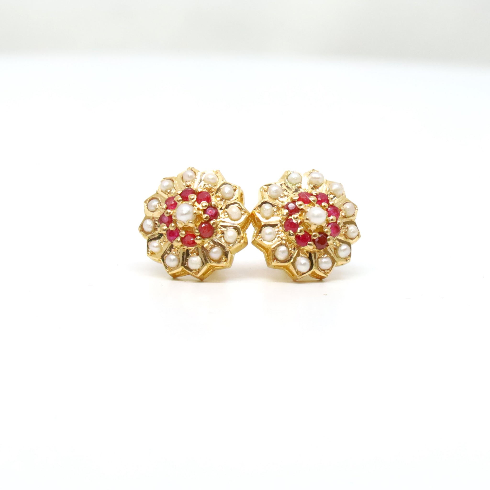 22k Gold Ruby and Pearl Studs