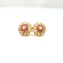 22k Gold Ruby and Pearl Studs