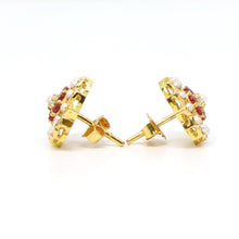 22k Gold Ruby and Pearl Studs
