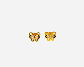 22k Gold Black n White Butterfly Studs