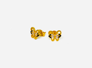 22k Gold Black n White Butterfly Studs