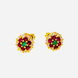 22k Gold Studs with Ruby, Emerald, and Zirconia