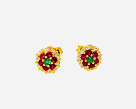 22k Gold Studs with Ruby, Emerald, and Zirconia