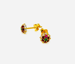 22k Gold Studs with Ruby, Emerald, and Zirconia