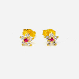 22K Gold Floral Style Studs with Zirconia