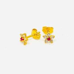 22K Gold Floral Style Studs with Zirconia