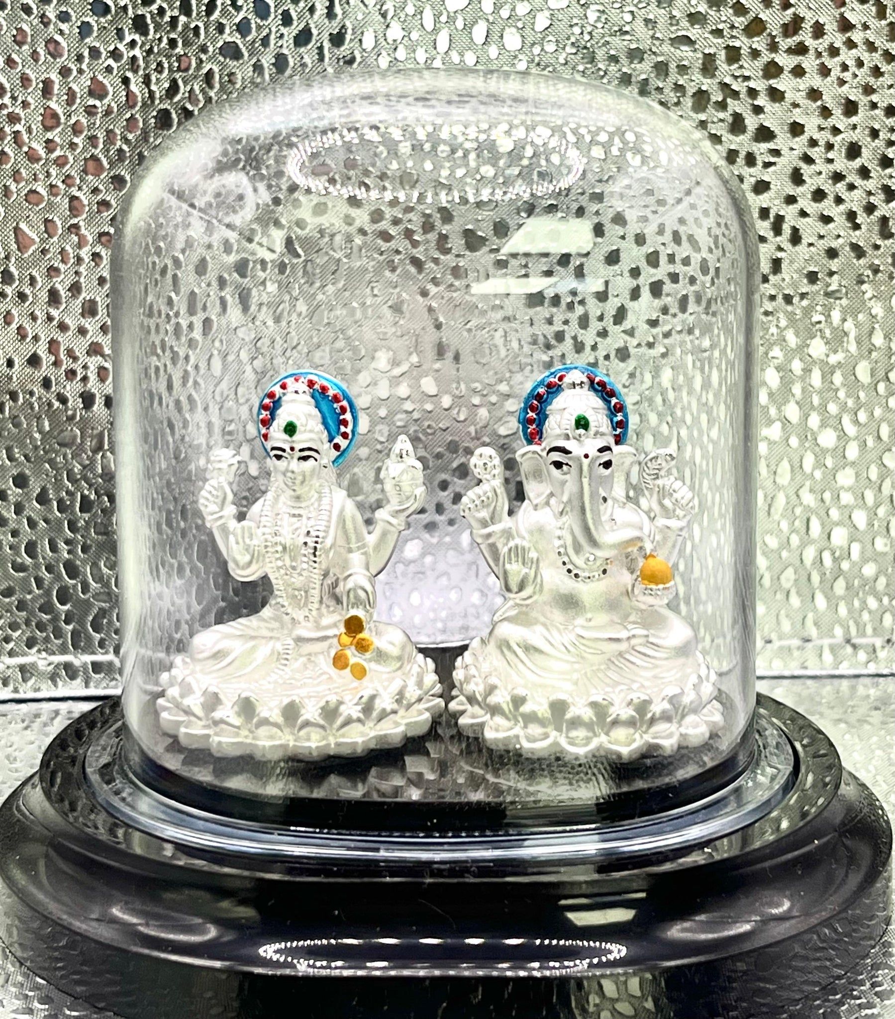 999 Silver Goddess Lakshmi & Lord Ganesha Murti in Case