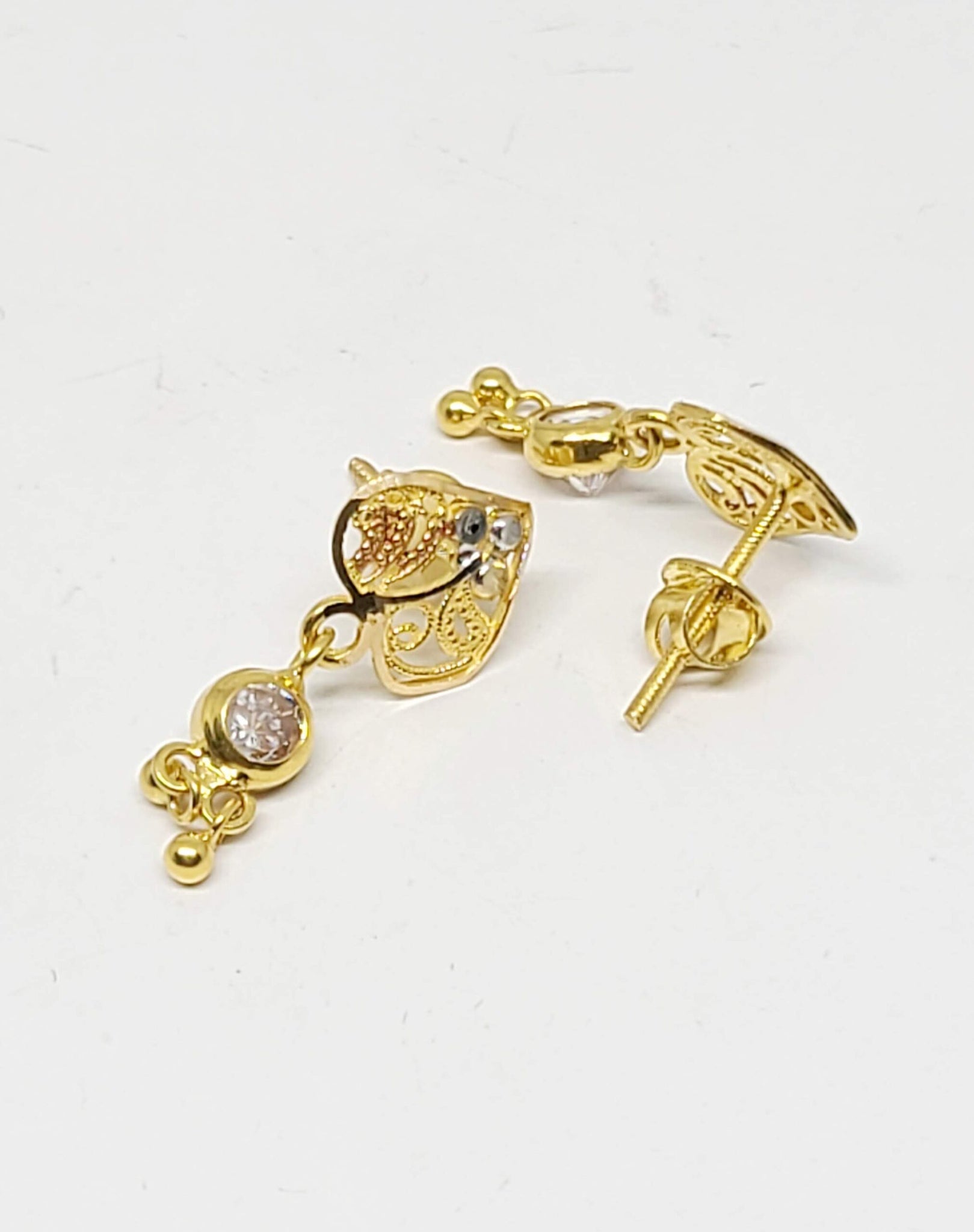 22K Gold Heart Shaped Drop Earrings/Studs